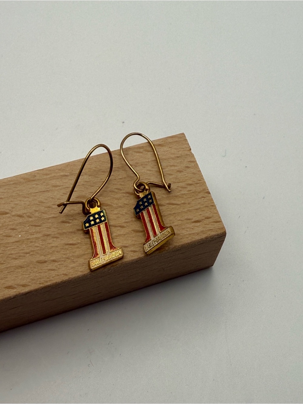 Harley’s-Davidson Gold-Tone Enamel Flag '1' Drop Earrings - Red, White & Blue